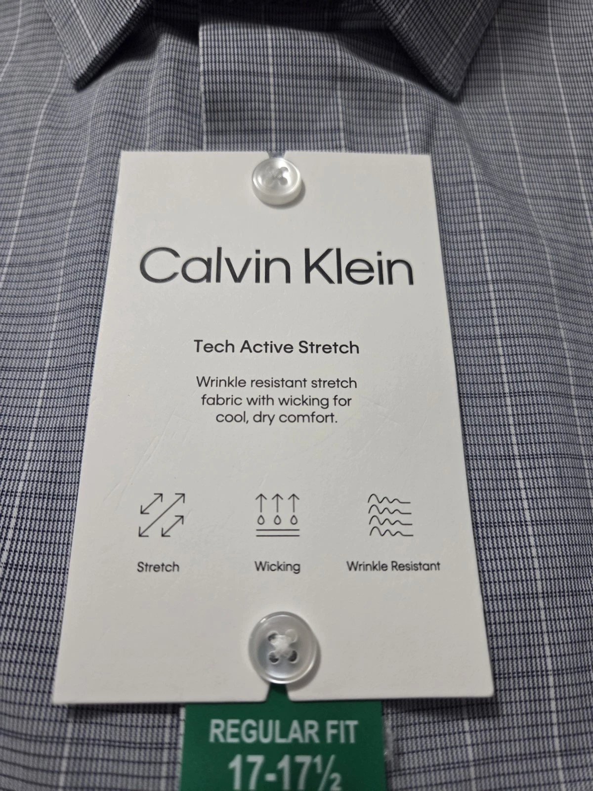 Camisa Calvin Klein Tech Active Stretch Gris con Microcuadro – Regular Fit - Imagen 3