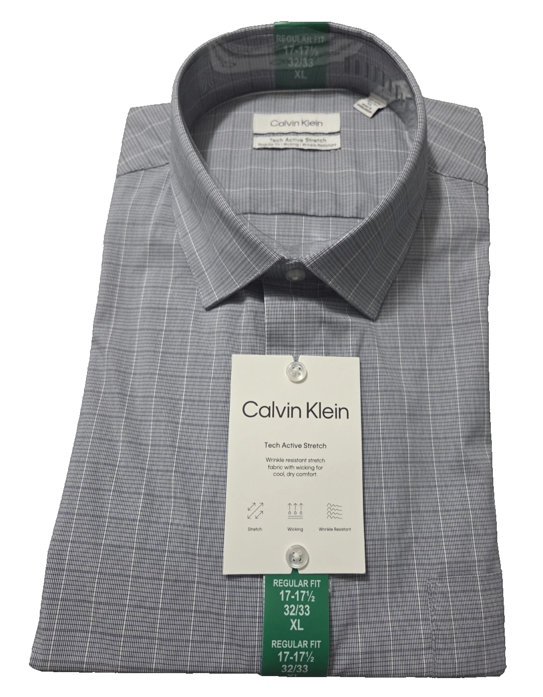 Camisa Calvin Klein Tech Active Stretch Gris con Microcuadro – Regular Fit - Imagen 2