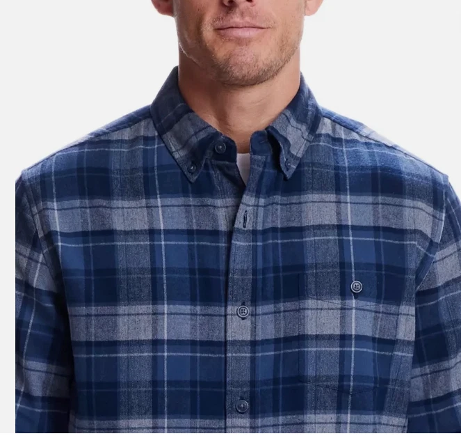 Camisa Weatherproof Vintage de Franela Azul a Cuadros – Estilo Clásico y Confort Moderno